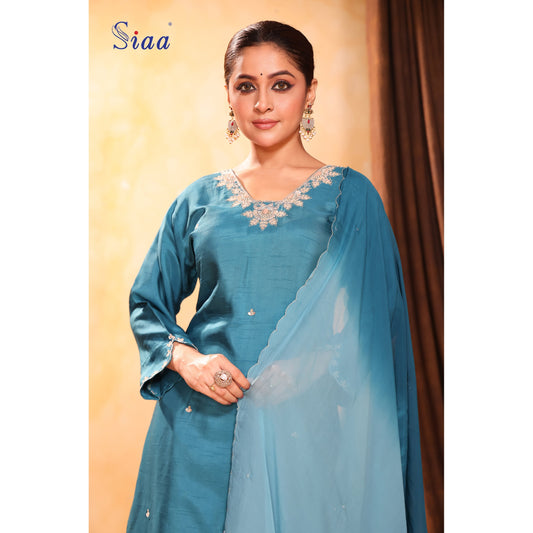 PF8535 Blue Kurta Ethnic Clothing Festive Collection Hand Embroidery Kurta Sets Organza