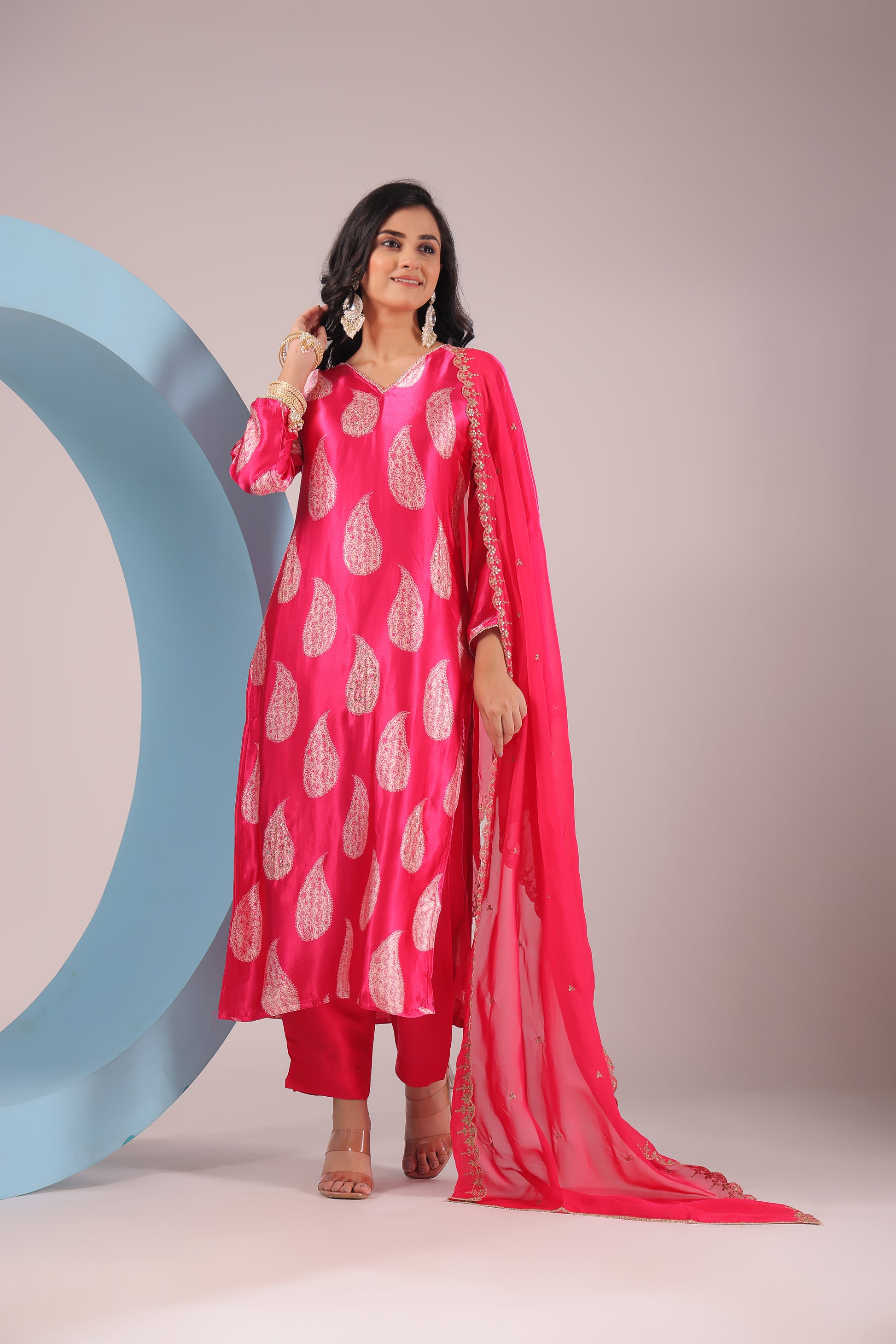 PF8542 Ethnic Clothing Festive Collection fresh Release Hand Embroidery Kurta Sets Organza Printed Silk