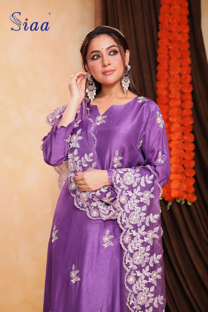 PF8546 - mauve , , Ethnic Clothing Festive Collection Hand Embroidery Kurta Sets Silk