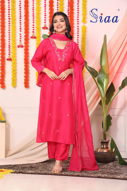 PF8577 Ethnic Clothing Festive Collection Hand Embroidery Kurta Sets Silk