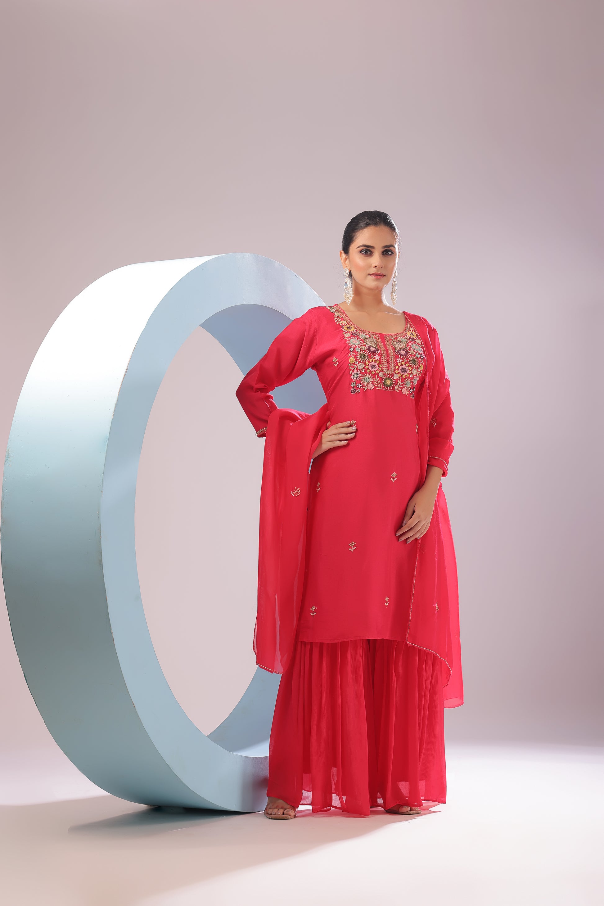 PF8584A Ethnic Clothing Festive Collection fresh Release Hand Embroidery Kurta Sets Shararas Silk