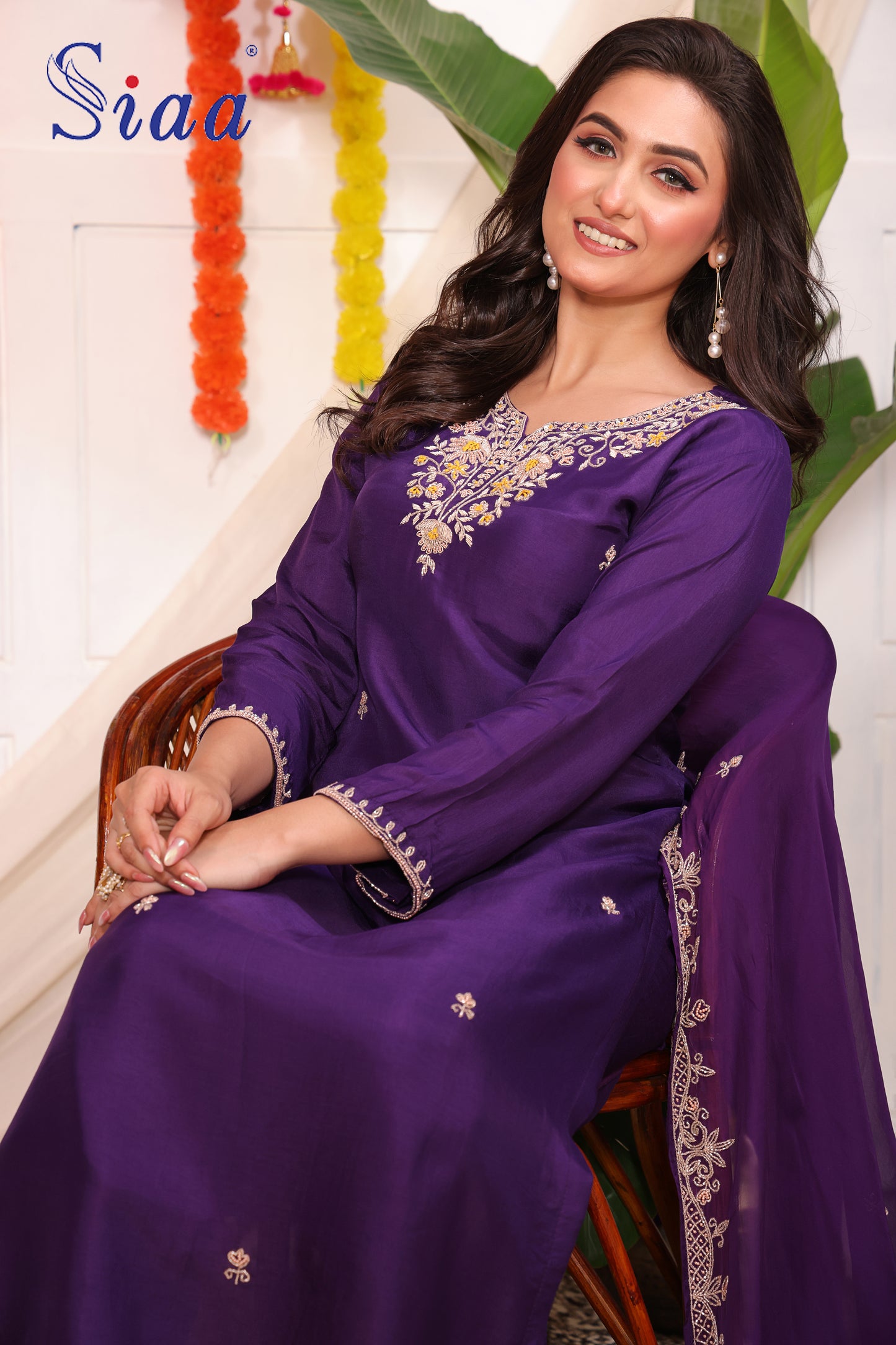 PF8624 Purple Ethnic Clothing Festive Collection Hand Embroidery Kurta Sets Silk