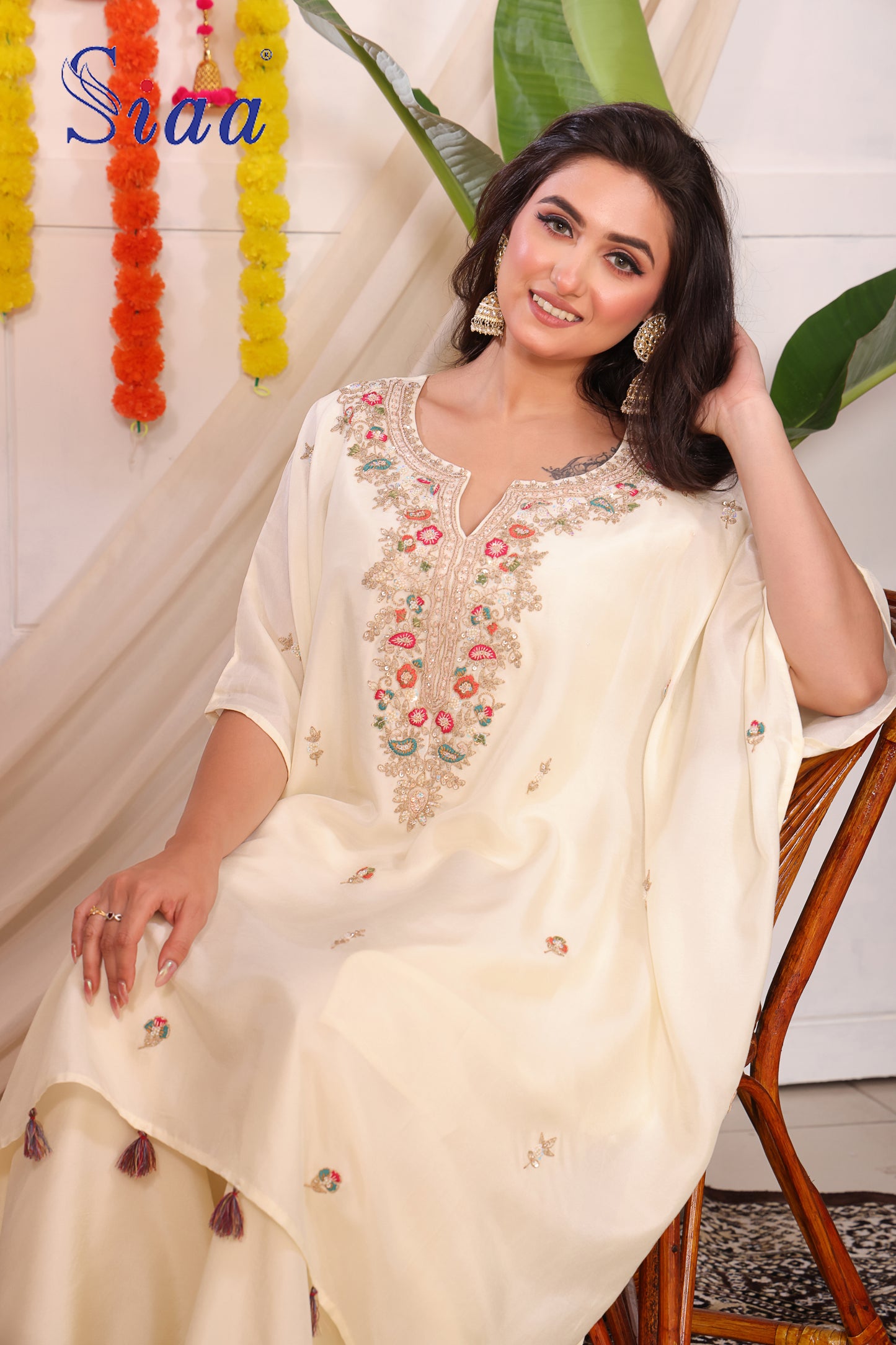 PF8633 Off White Kurta Ethnic Clothing Festive Collection Hand Embroidery KAFTAN Kurta Sets Shararas Silk Trending Collection