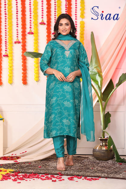 PF8636 - , , Ethnic Clothing Festive Collection Hand Embroidery Kurta Sets Printed Silk
