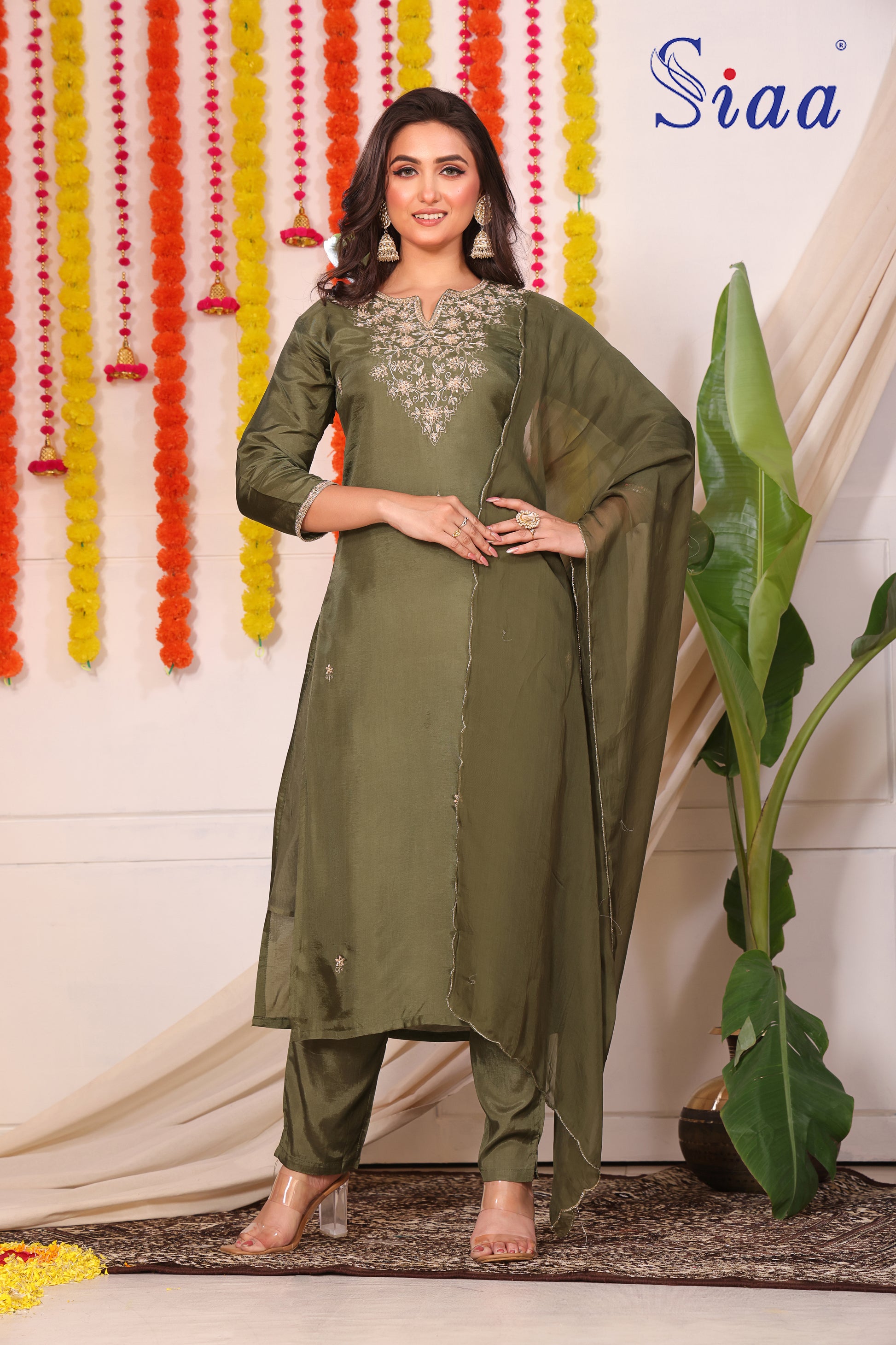 PF8645 Ethnic Clothing Festive Collection Hand Embroidery Kurta Sets Silk