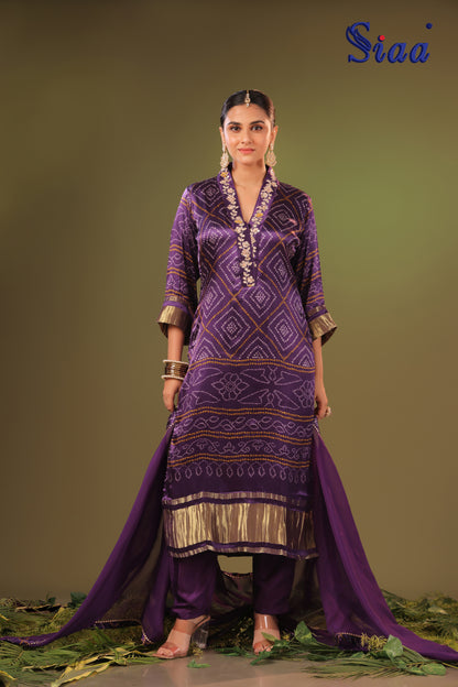 PF8653 - Purple , , Bandhej Ethnic Clothing Festive Collection fresh Release Hand Embroidery Kurta Sets Printed Silk Trending Collection