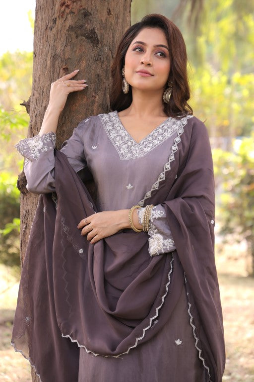 PF8664 Grey Kurta Ethnic Clothing Festive Collection fresh Release Hand Embroidery Kurta Sets Silk