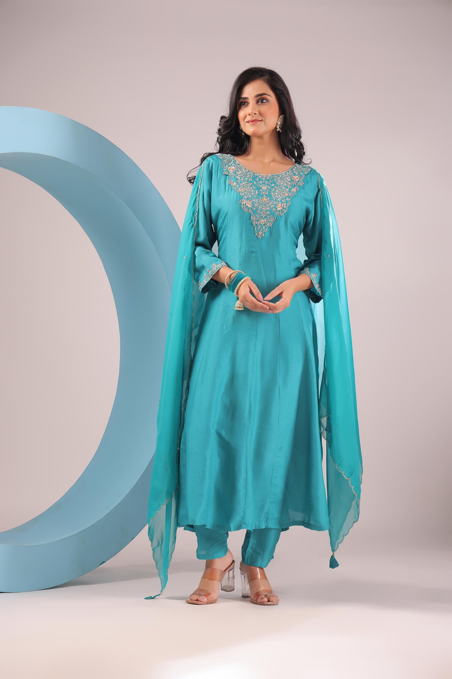 PF8719 Anarkali Ethnic Clothing Festive Collection fresh Release Hand Embroidery Kurta Sets Silk