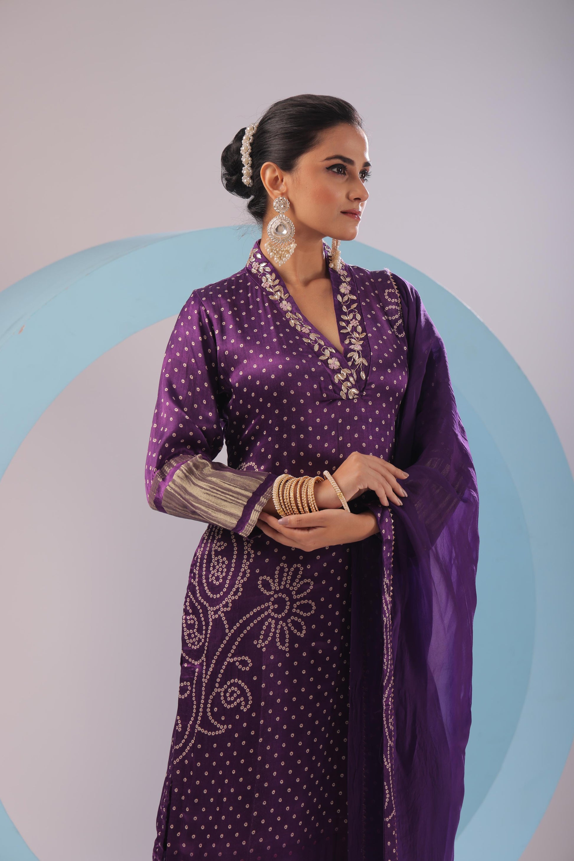 PF8724 - Purple , , Ethnic Clothing Festive Collection fresh Release Hand Embroidery Kurta Sets Printed Silk