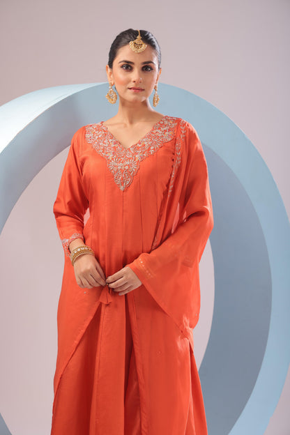 PF8730 Orange Anarkali Ethnic Clothing Festive Collection fresh Release Hand Embroidery Kurta Sets Silk