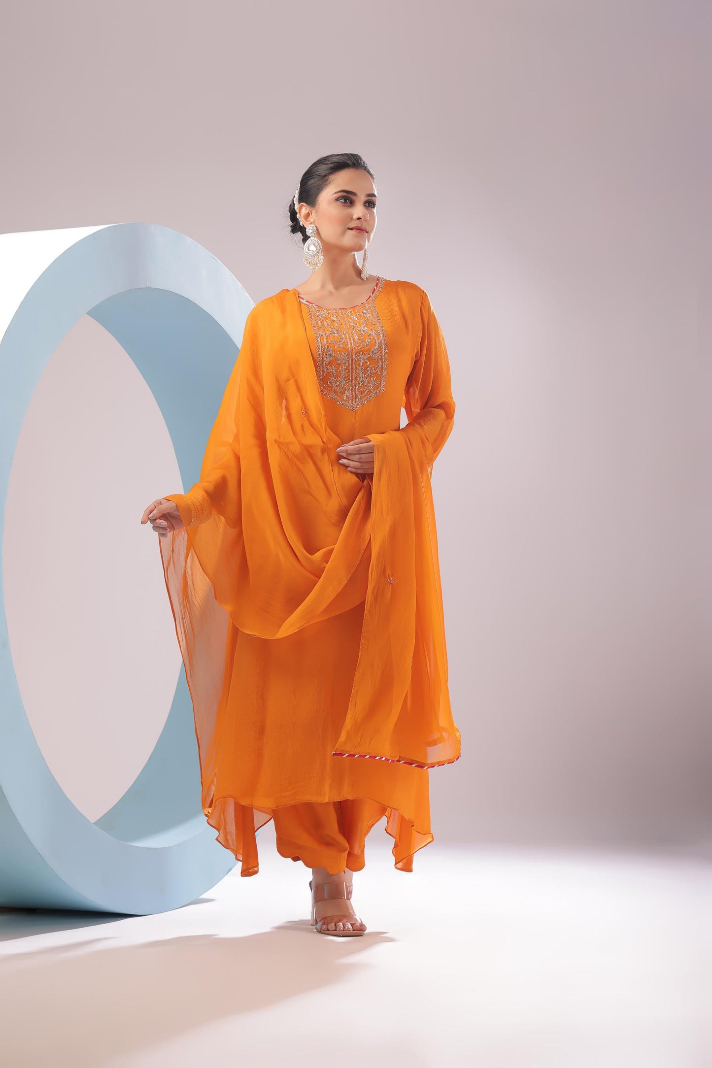 PF8751 Orange Anarkali Ethnic Clothing Festive Collection fresh Release Hand Embroidery Kurta Sets Organza Silk