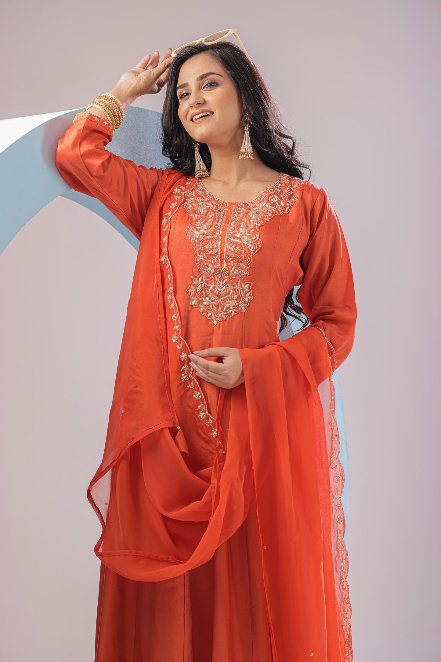 PF8753 - rust , , Anarkali Ethnic Clothing Festive Collection fresh Release Hand Embroidery Kurta Sets Silk