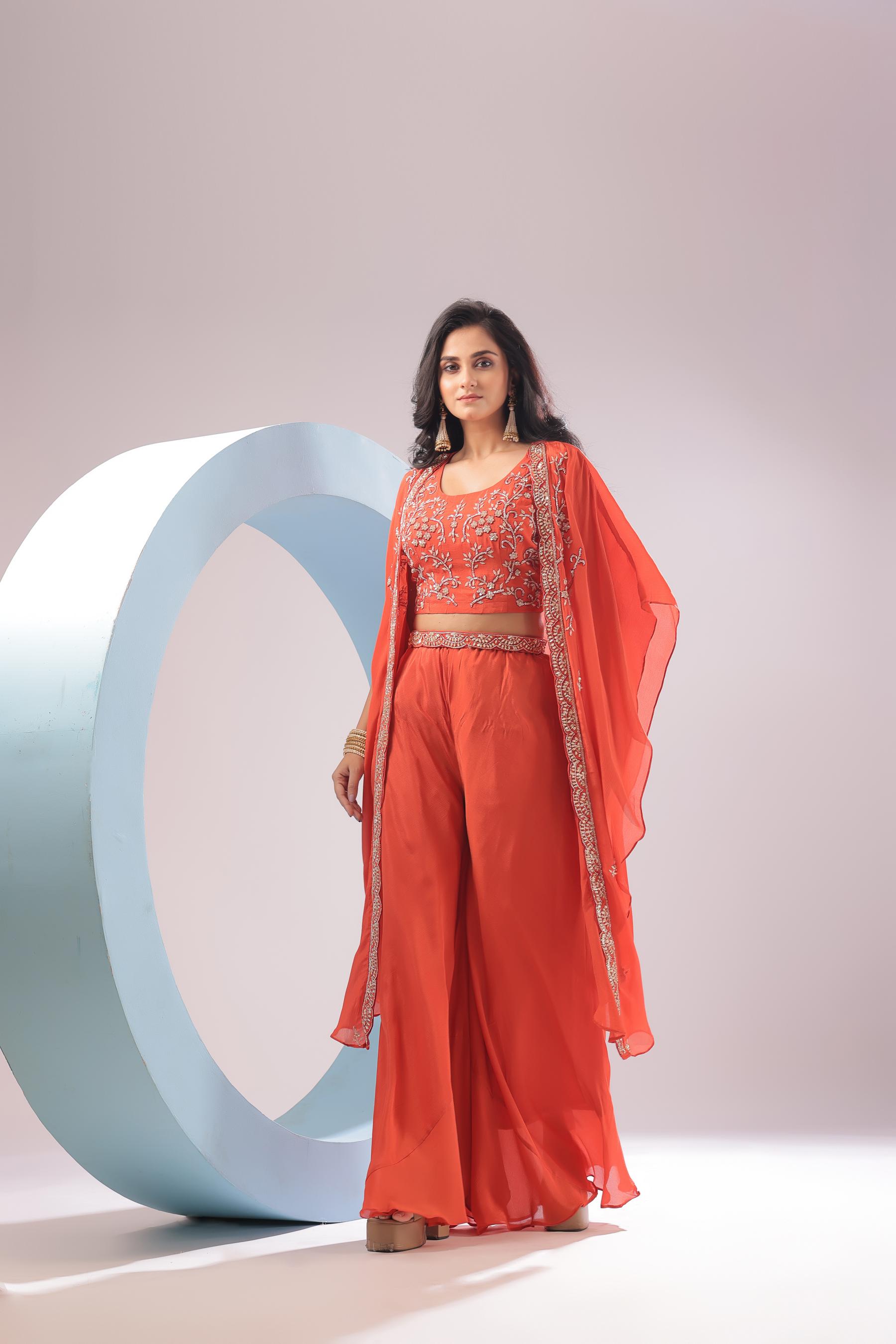 PF8755 Cocktail Collection Contemporary Clothing Festive Collection fresh Release Hand Embroidery Indo-Western Silk Trending Collection