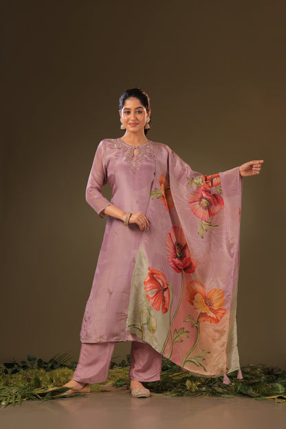 PF8767 - , , Ethnic Clothing Festive Collection fresh Release Hand Embroidery Kurta Sets Printed Silk