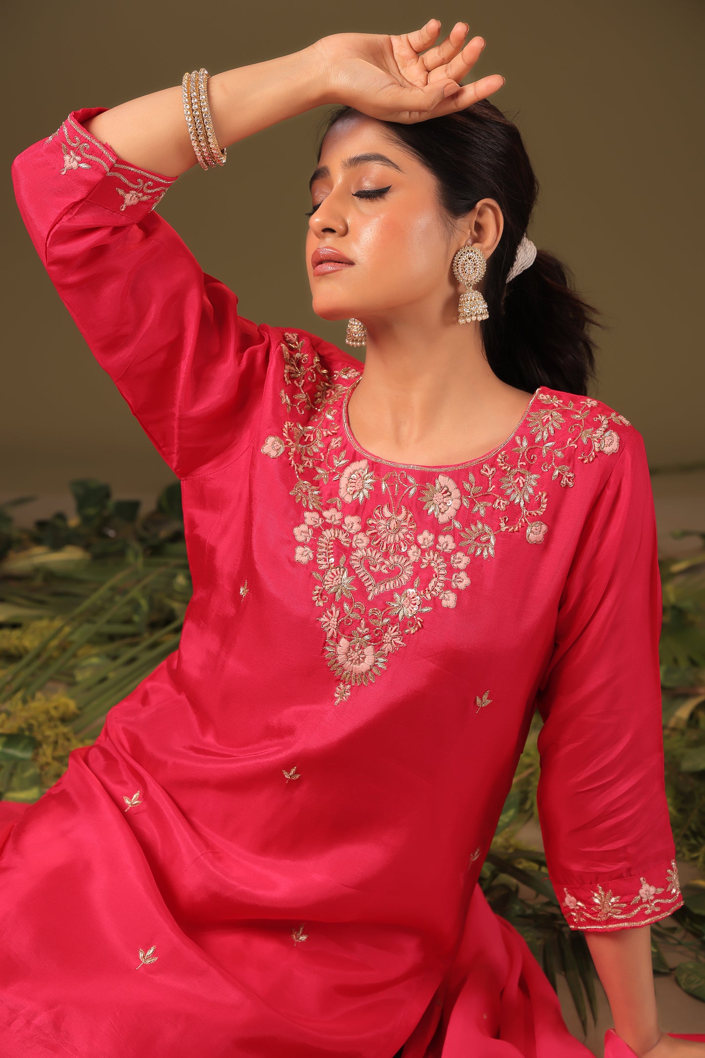 PF8770A - rani , , Ethnic Clothing Festive Collection Hand Embroidery Kurta Sets Shararas Silk Trending Collection