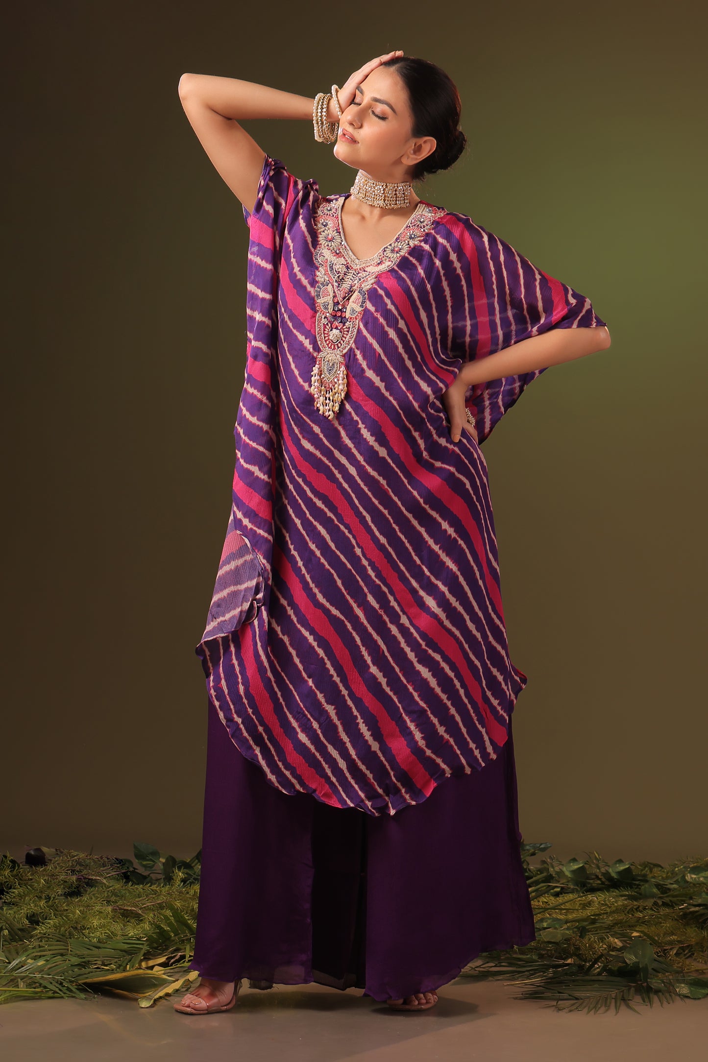 PF8785 - Purple , , Bandhej Ethnic Clothing Festive Collection fresh Release Hand Embroidery Indo-Western KAFTAN Kurta Sets Printed Silk Trending Collection