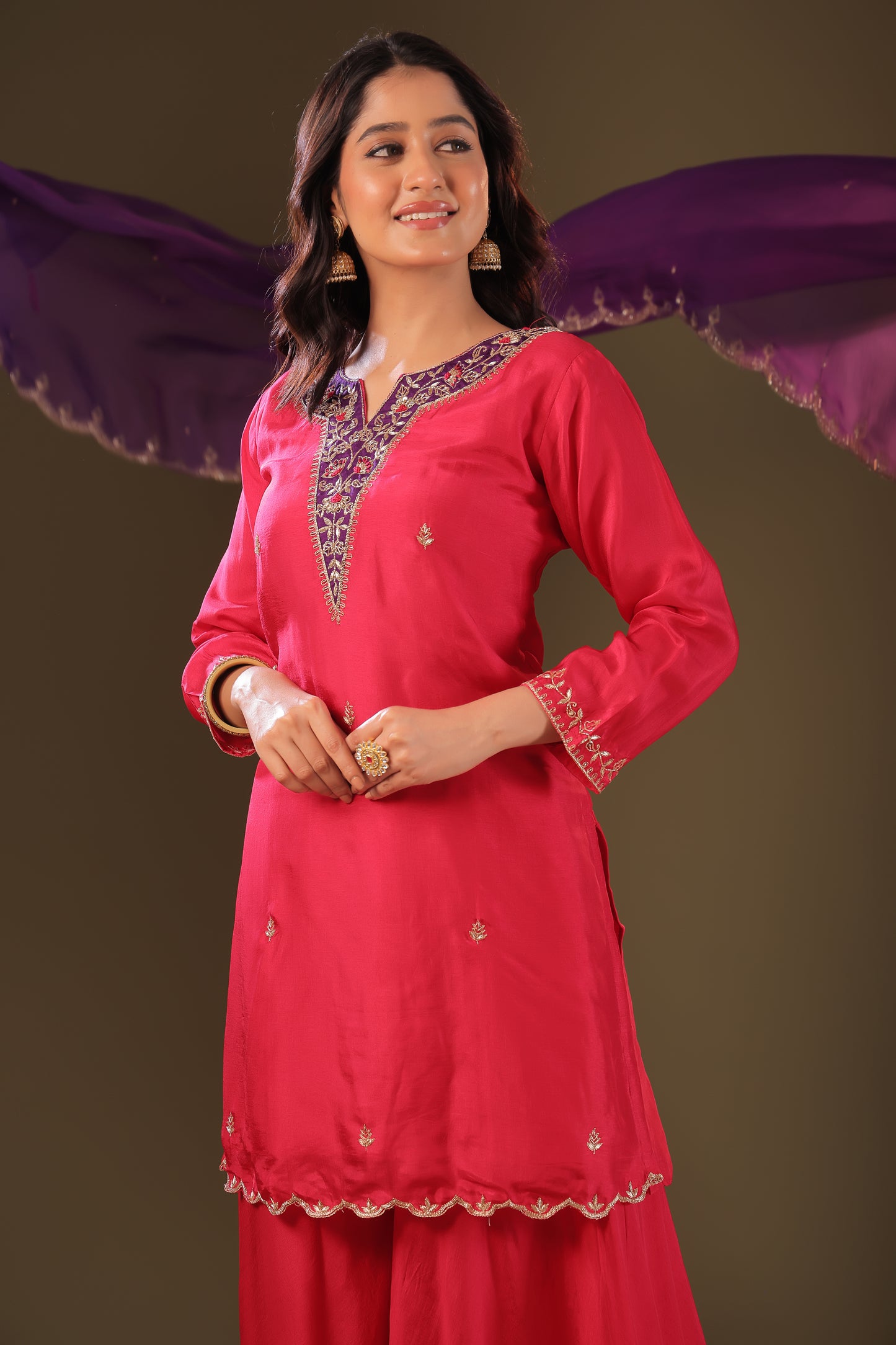 PF8787 - rani , , Ethnic Clothing Festive Collection fresh Release Hand Embroidery Kurta Sets Shararas Silk Trending Collection