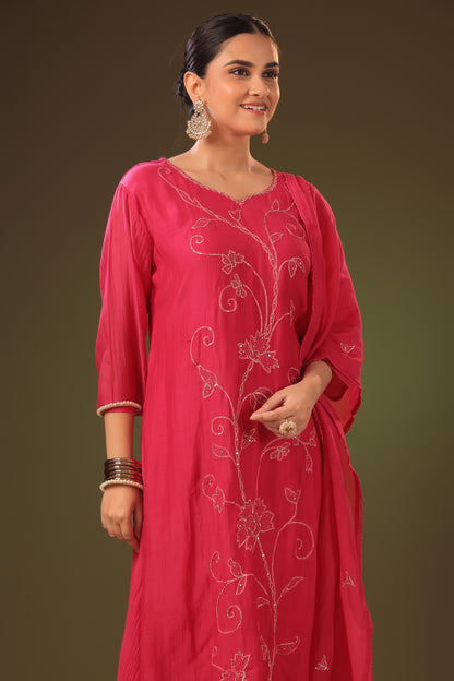 PF8839 - rani , , Ethnic Clothing Festive Collection fresh Release Hand Embroidery Kurta Sets Lucknowi Silk Trending Collection