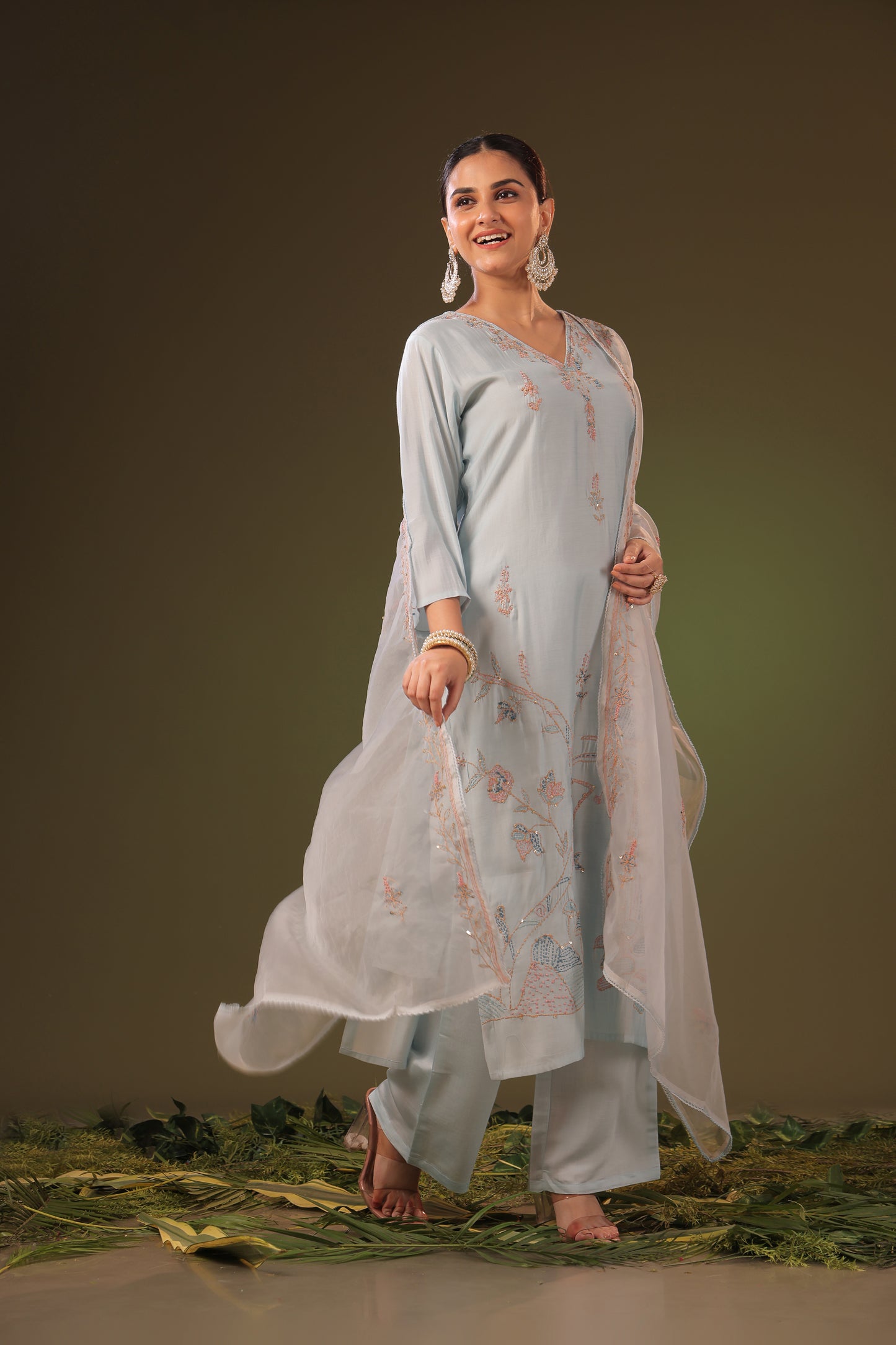 PF8847 - sky , , Ethnic Clothing Festive Collection fresh Release Hand Embroidery Kurta Sets Silk Trending Collection