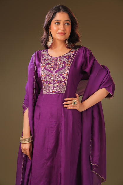 PF8859 - Purple , , Ethnic Clothing Festive Collection fresh Release Hand Embroidery Kurta Sets Silk Trending Collection