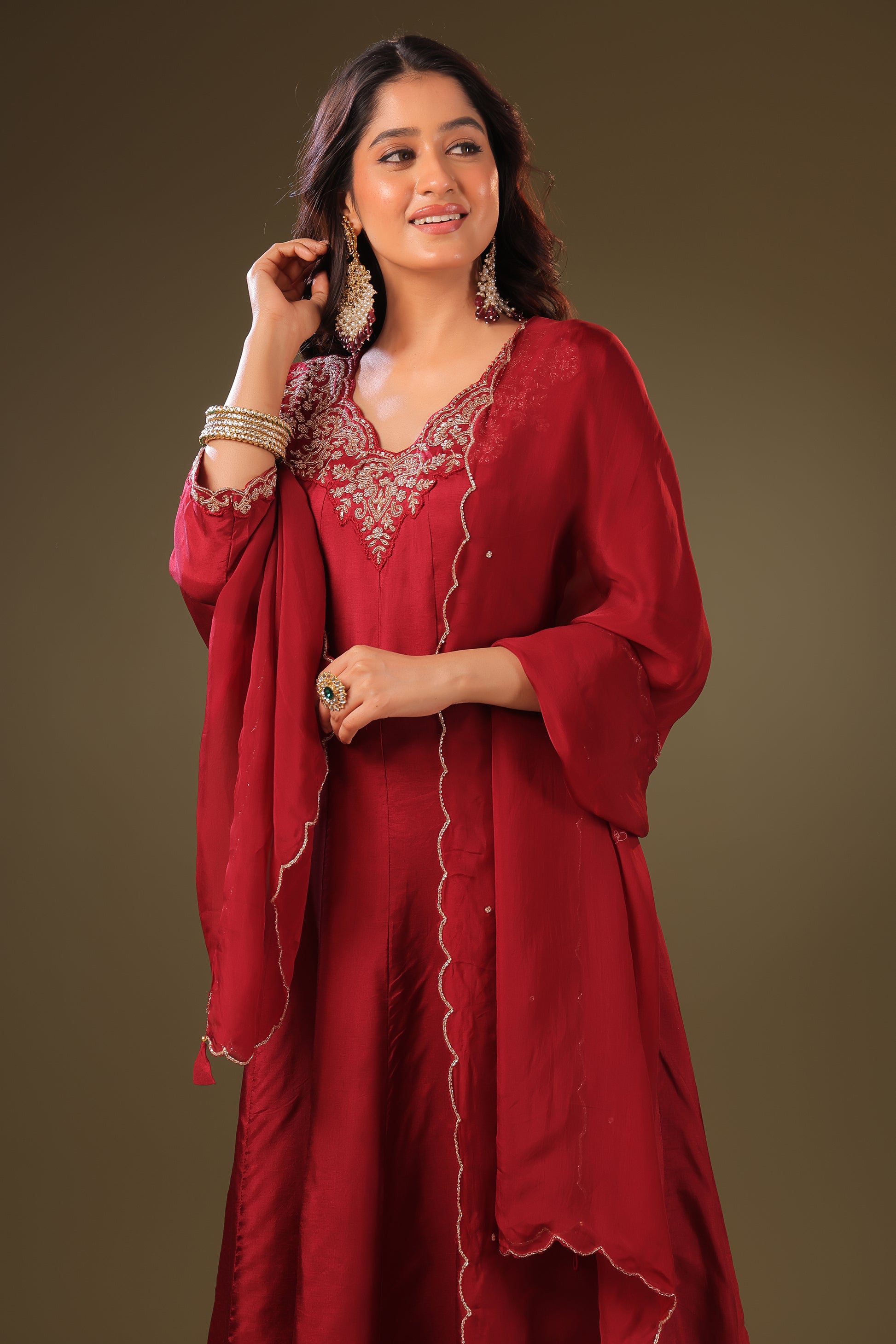 PF8860 - maroon , , Anarkali Ethnic Clothing Festive Collection fresh Release Hand Embroidery Kurta Sets Silk Trending Collection