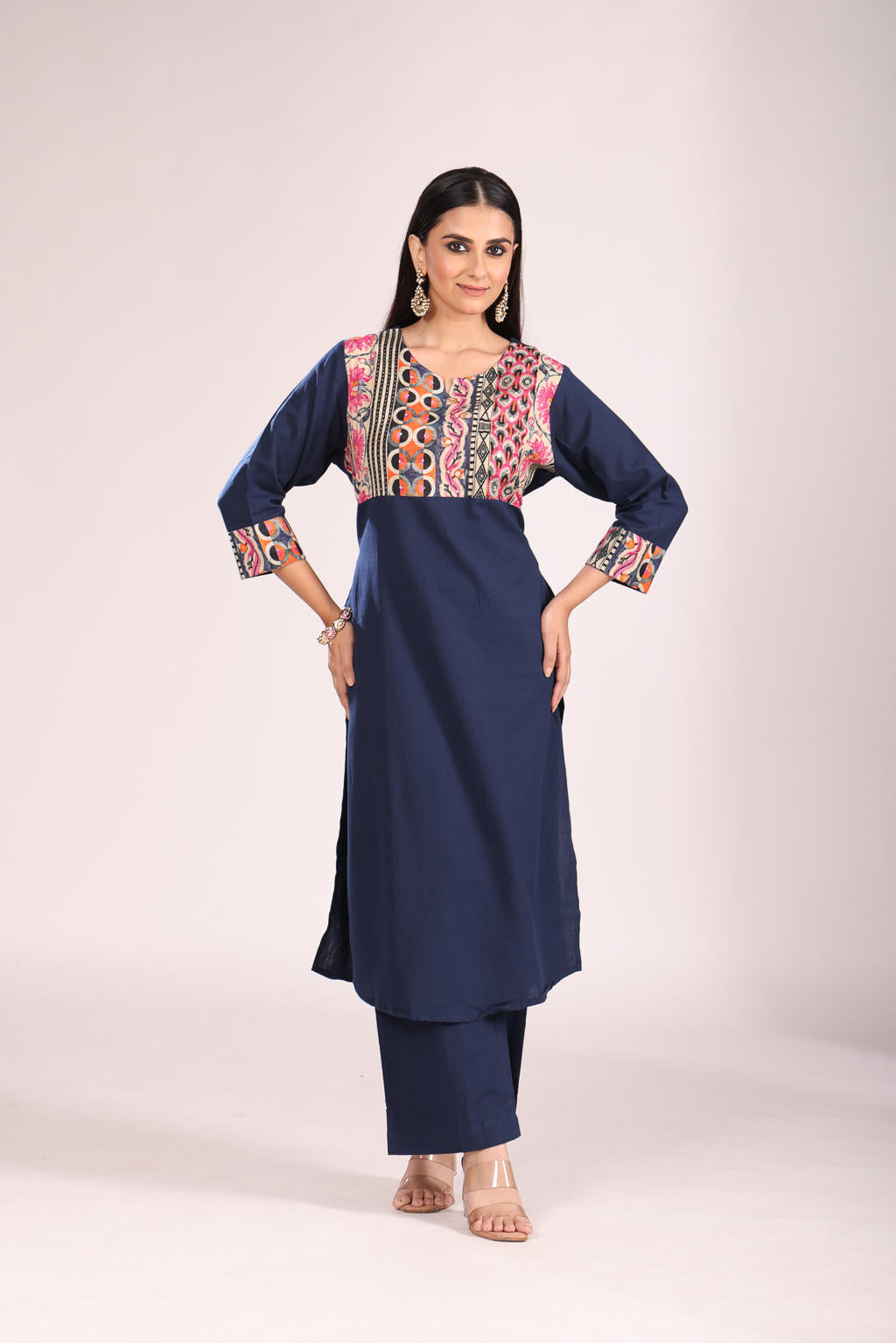 Navy Cotton Printed Cord Set – 2 Pc Kurti & Pant