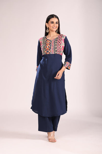 Navy Cotton Printed Cord Set – 2 Pc Kurti & Pant