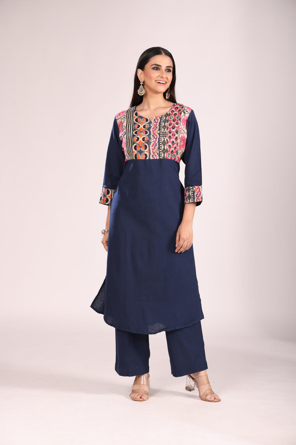 Navy Cotton Printed Cord Set – 2 Pc Kurti & Pant