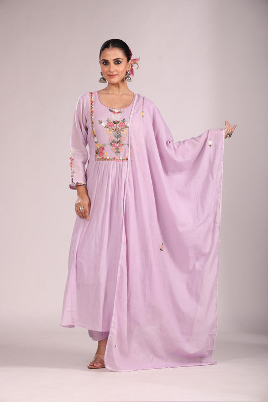 Cotton A-Line Kurti – Hand Embroidery, Anarkali Style