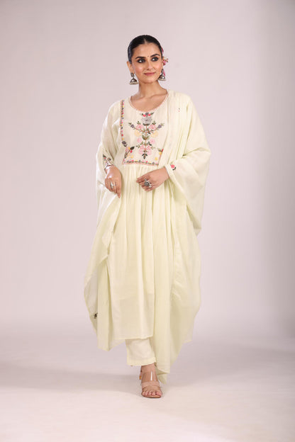 Cotton A-Line Kurti – Hand Embroidery, Anarkali Style