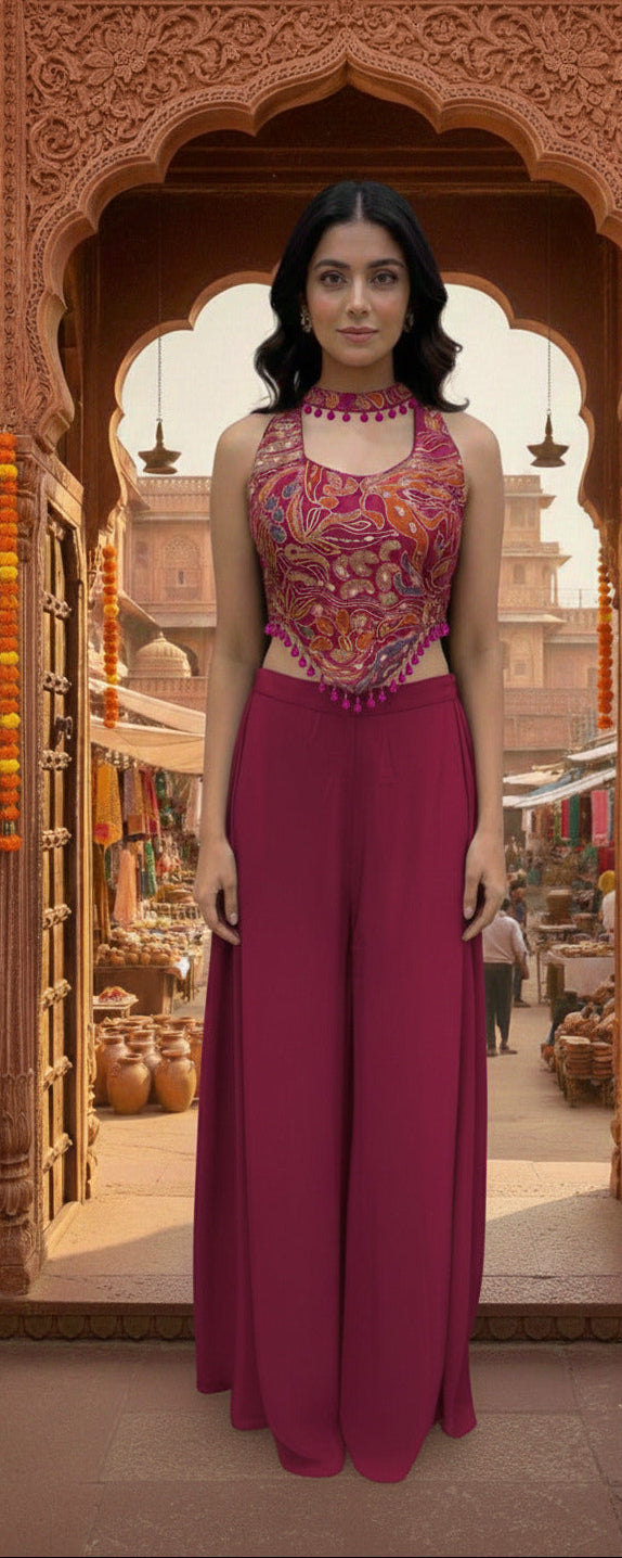 Crop Top and Wide leg Palazzo Set with Choker