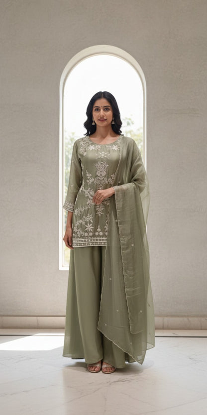 3 Pc Kurti, Sharrara, Dupatta Set