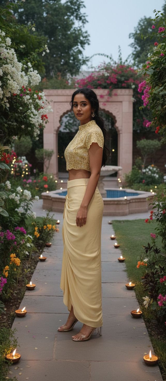 Drape skirt with Crop Top