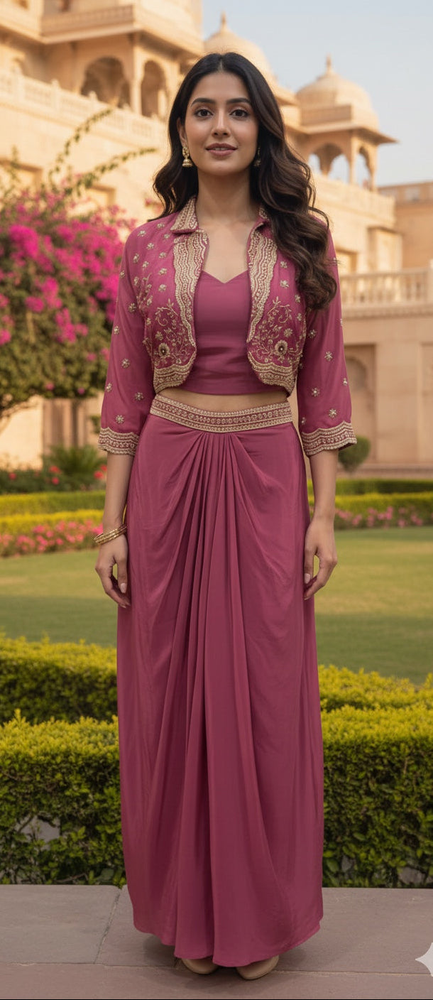 Short Jacket, Bustier & Drape Skirt