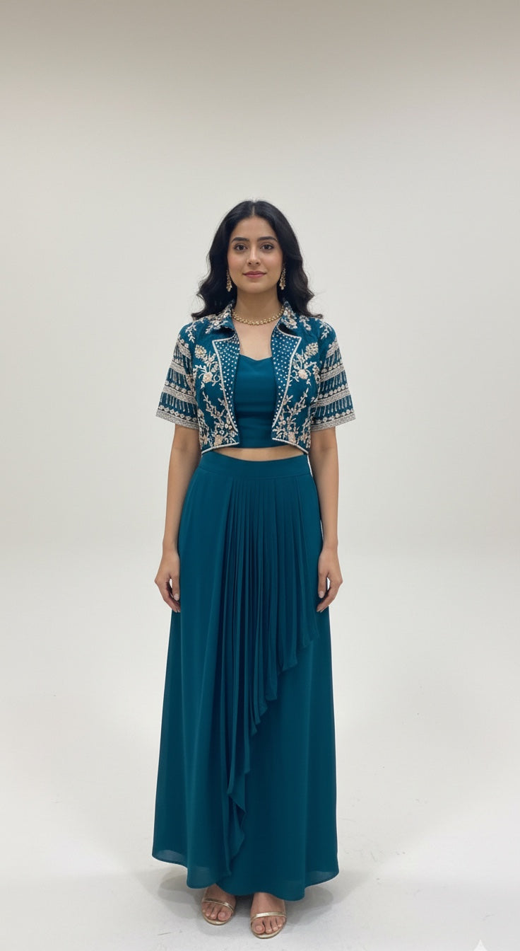 Short Jacket, Bustier & Drape Skirt