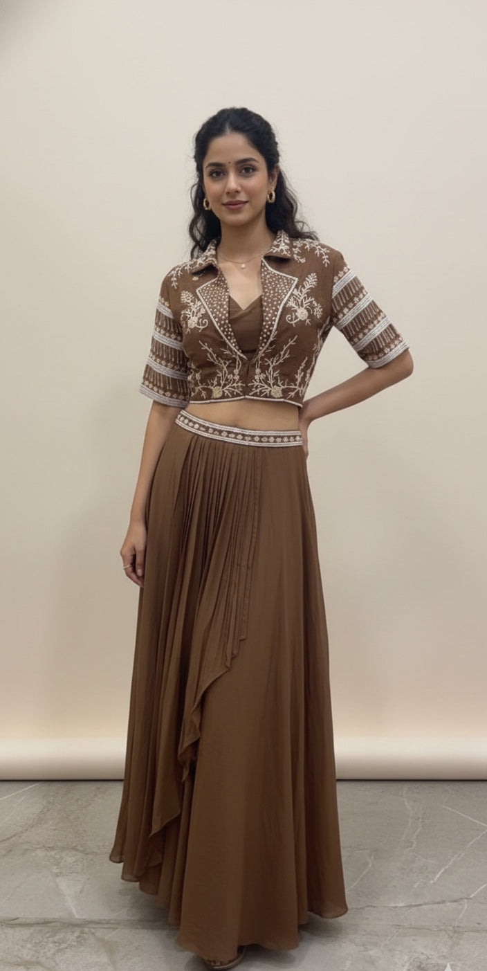 Short Jacket, Bustier & Drape Skirt