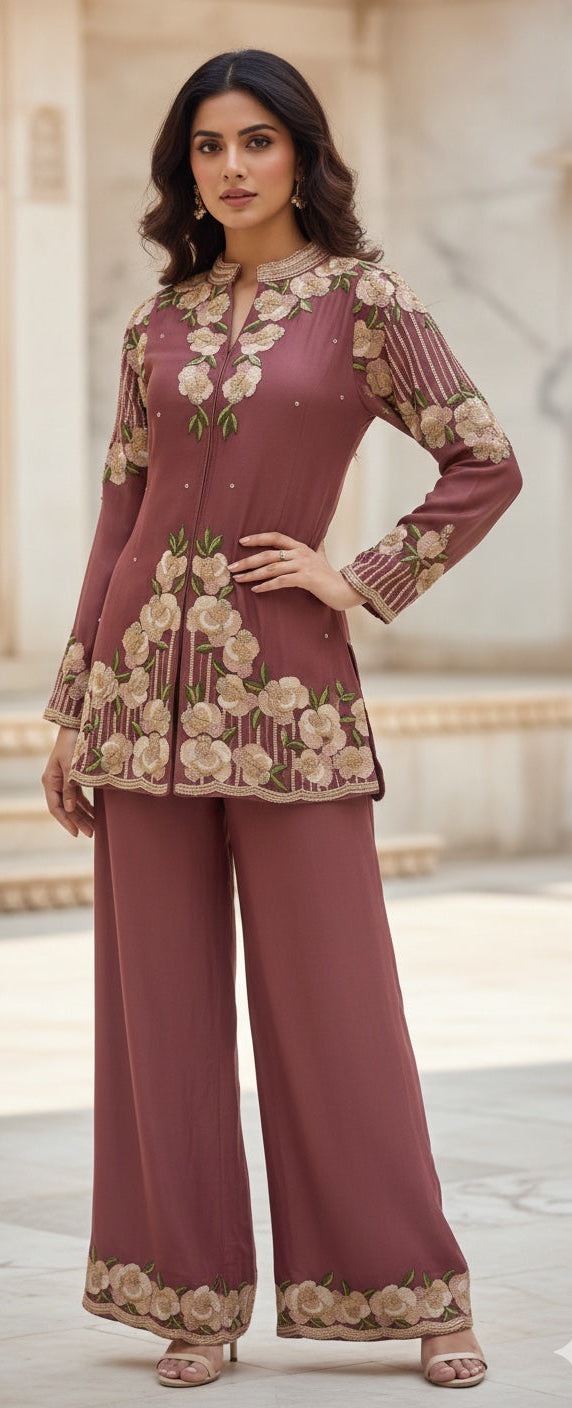 Mid Length Top with Flare Pants (Co-Ord Set)