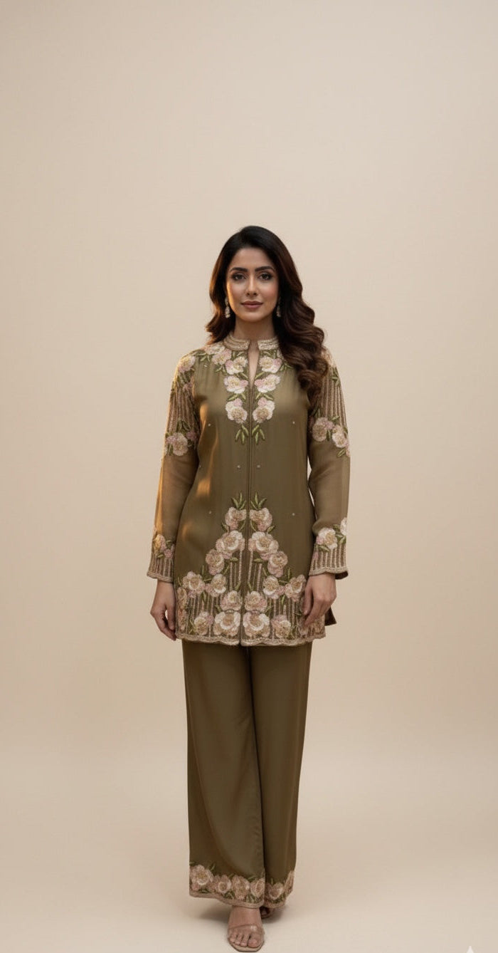 Mid Length Top with Flare Pants (Co-Ord Set)