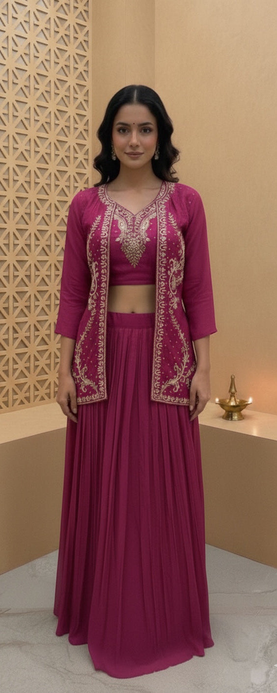 Jacket with Bustier, Pleated Skirt & Dupatta