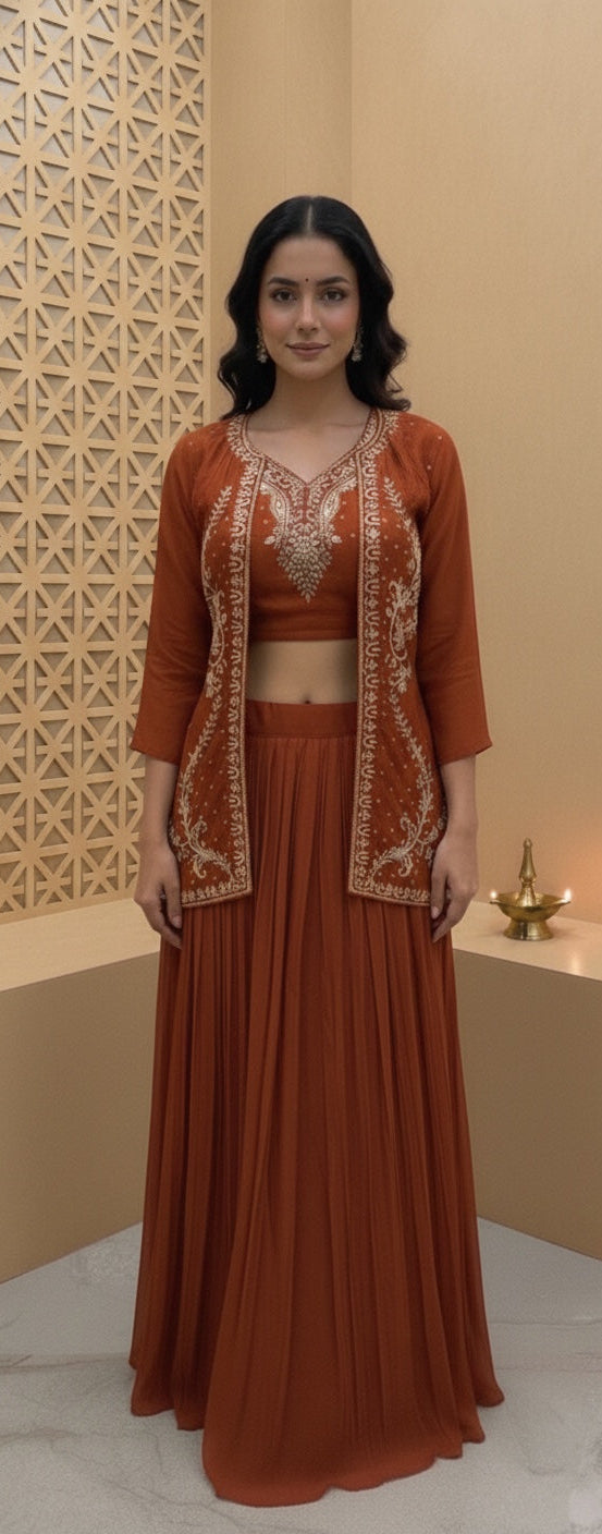 Jacket with Bustier, Pleated Skirt & Dupatta