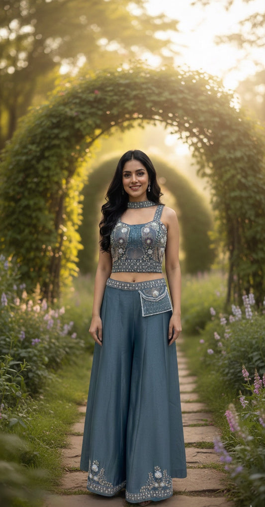 Crop top, Palazzos & Choker Dupatta