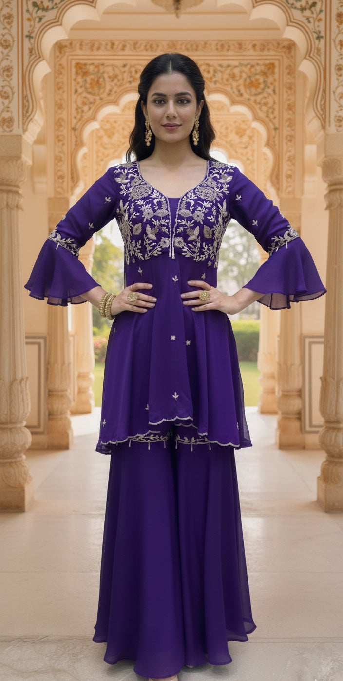 Peplum with Sharara and Choker Dupatta