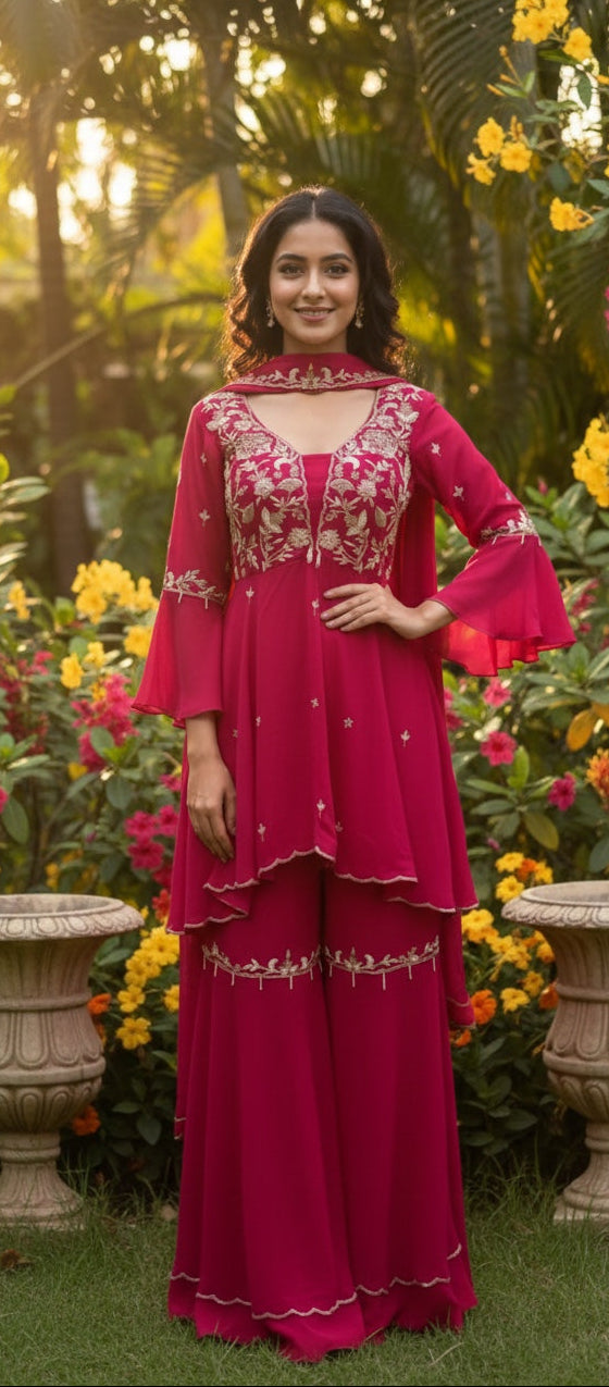 Peplum with Sharara and Choker Dupatta