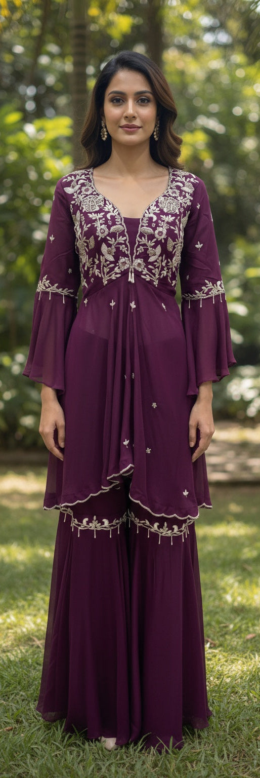 Peplum with Sharara and Choker Dupatta