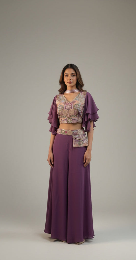 Ruffle sleeve crop top, Divider & Choker