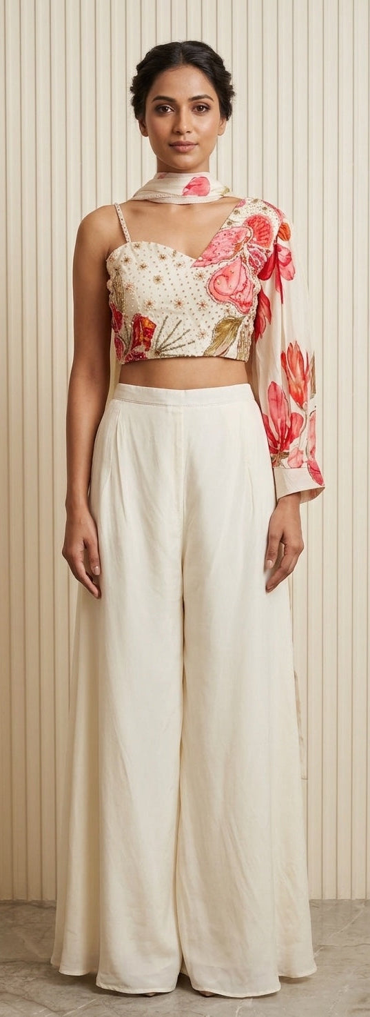 Crop Top with one side puff sleeve, choker & divider.