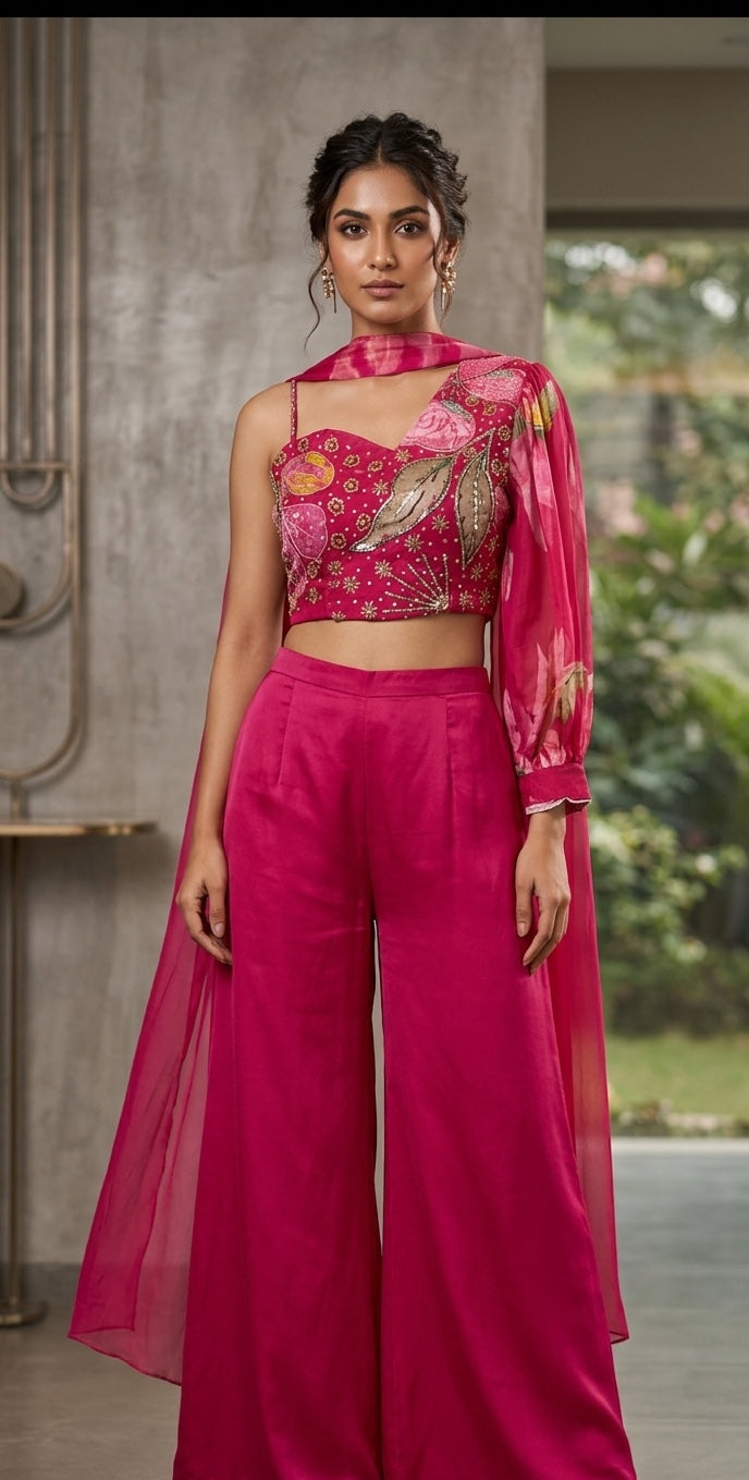 Crop Top with one side puff sleeve, choker & divider.