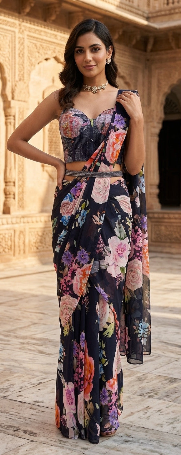 Corset Bustier with Drape Saree.