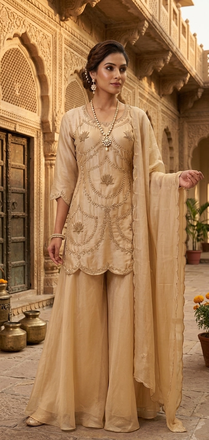 3 Pc Kurti, Sharrara, Dupatta.