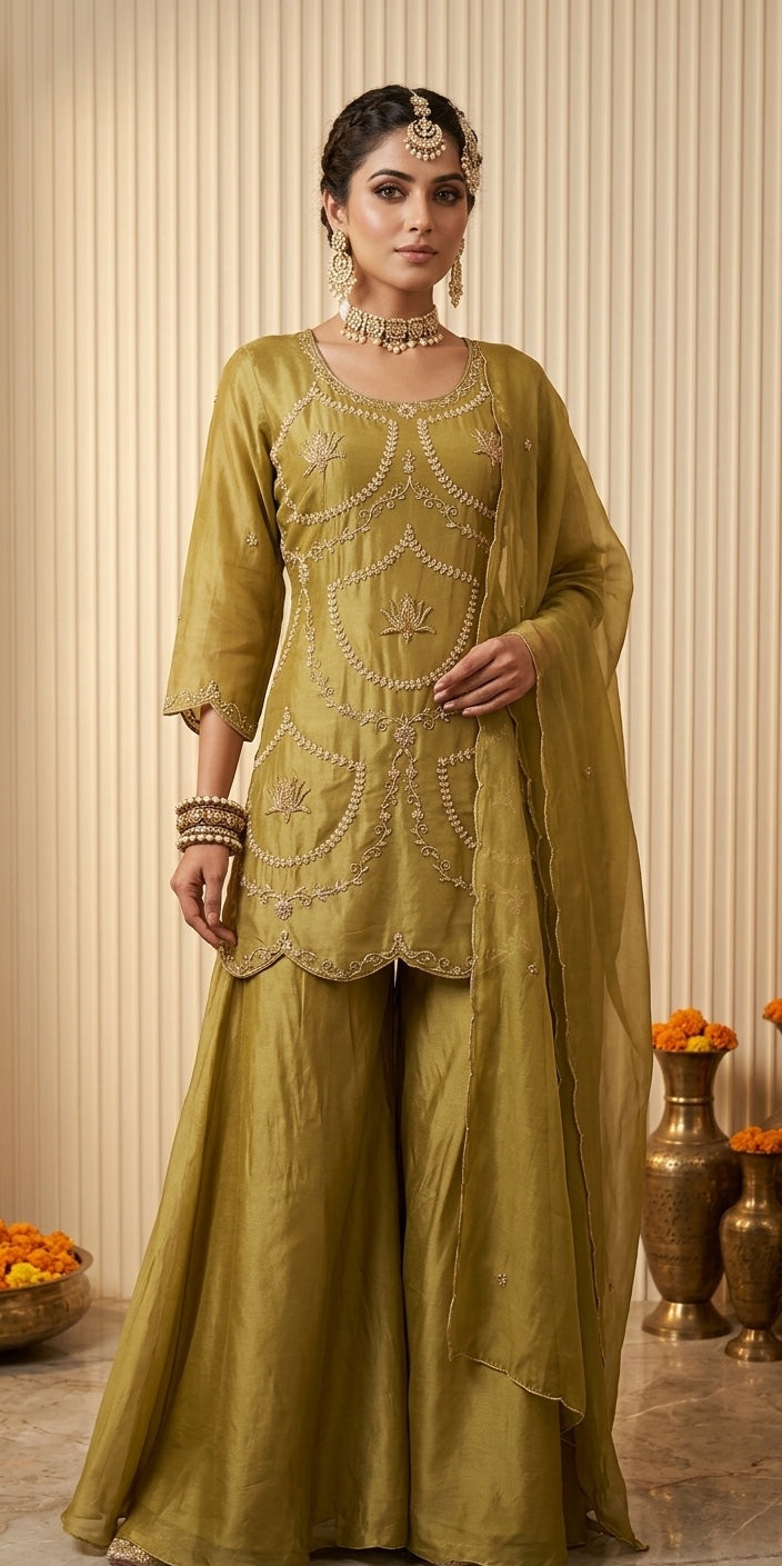 3 Pc Kurti, Sharrara, Dupatta.